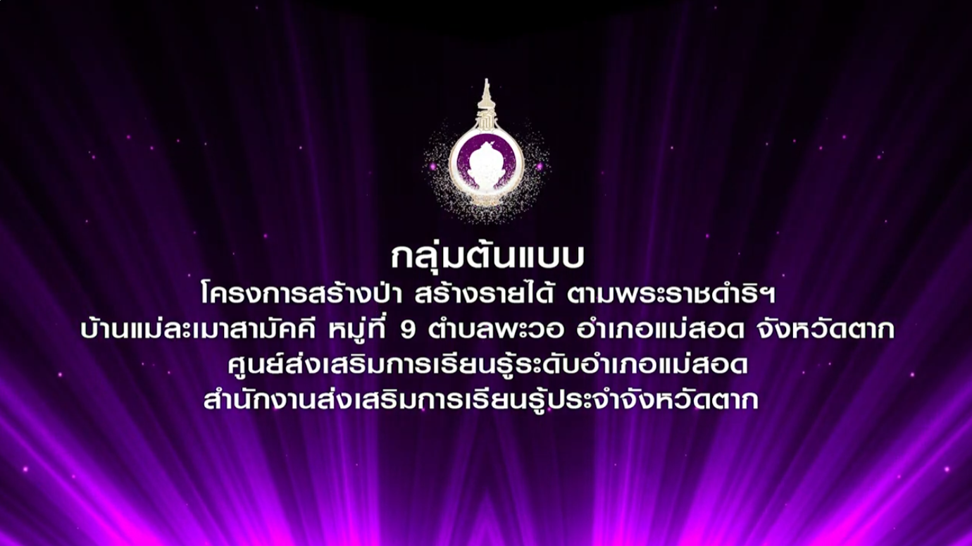 กลุ่มเกษตรกรต้นแบบโครงการสร้างป่าสร้างรายได้ ตามพระราชดำริฯ กลุ่มเกษตรกรบ้านแม่ละเมาสามัคคี